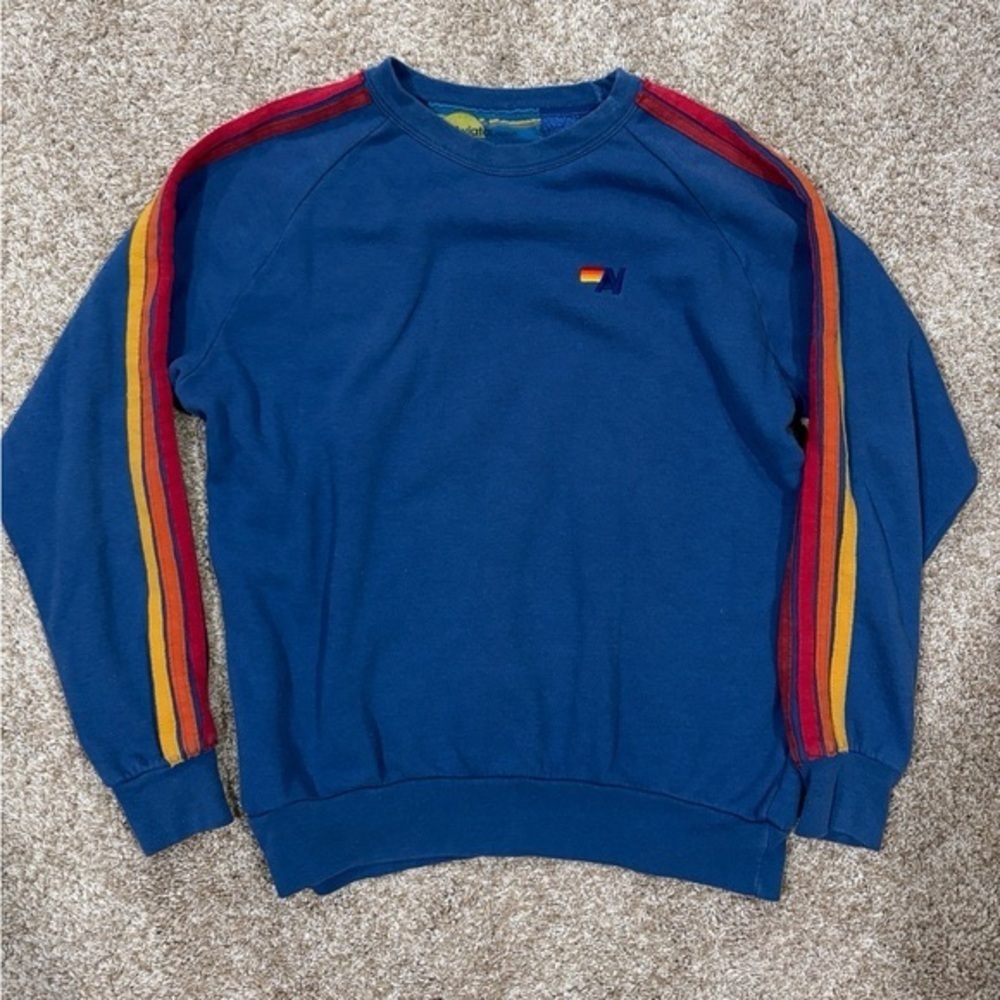 Aviator Nation 5 Stripe Pullover Sweatshirt-  Blue- size 14
